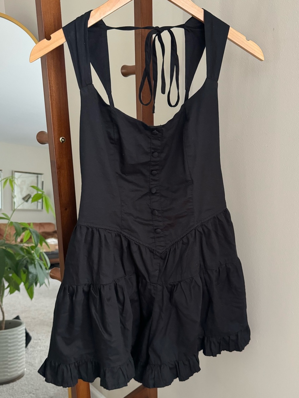 Black Tie-Back Tiered Mini Dress - Women